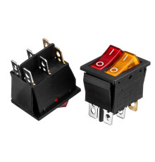 Кнопка перемикач червона жовта 28.5х25мм 20А 250В ON-OFF KCD2-210N 6 pin Daier 