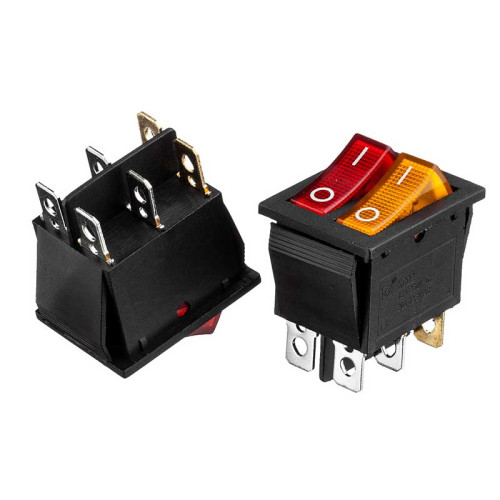 Кнопка перемикач червона жовта 28.5х25мм 20А 250В ON-OFF KCD2-210N 6 pin Daier ( 1015717 )
