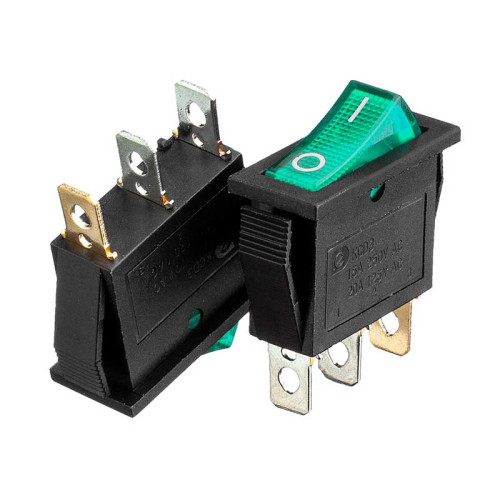 Кнопка перемикач зелена 28x10.2мм 10А 250В ON-OFF KCD3-102/N 3pin Daier ( 1015732 )