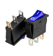 Кнопка перемикач синя 28x10.2мм 10А 250В ON-OFF KCD3-102/N 3pin Daier 