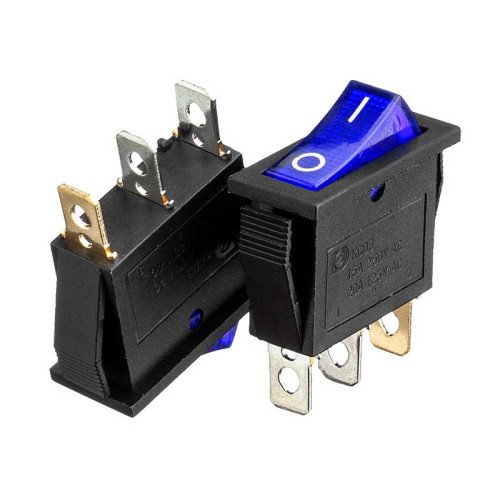 Кнопка перемикач синя 28x10.2мм 10А 250В ON-OFF KCD3-102/N 3pin Daier ( 1015734 )