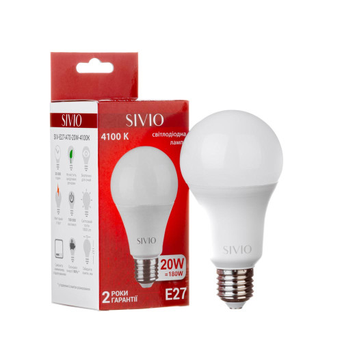 LED лампа Е27 А70 20W нейтральная белая 4100К SIVIO ( 1018550 )
